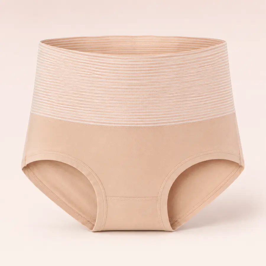 Pandangan hadapan KakLeha™ High Waist Panties warna nude beige